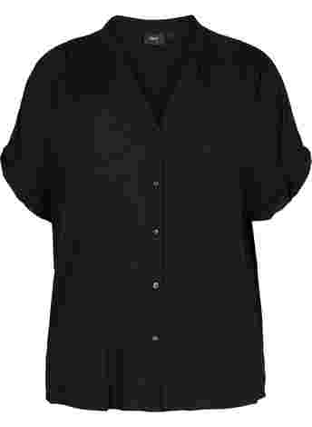 Kortærmet viskose skjorte med v-udskæring