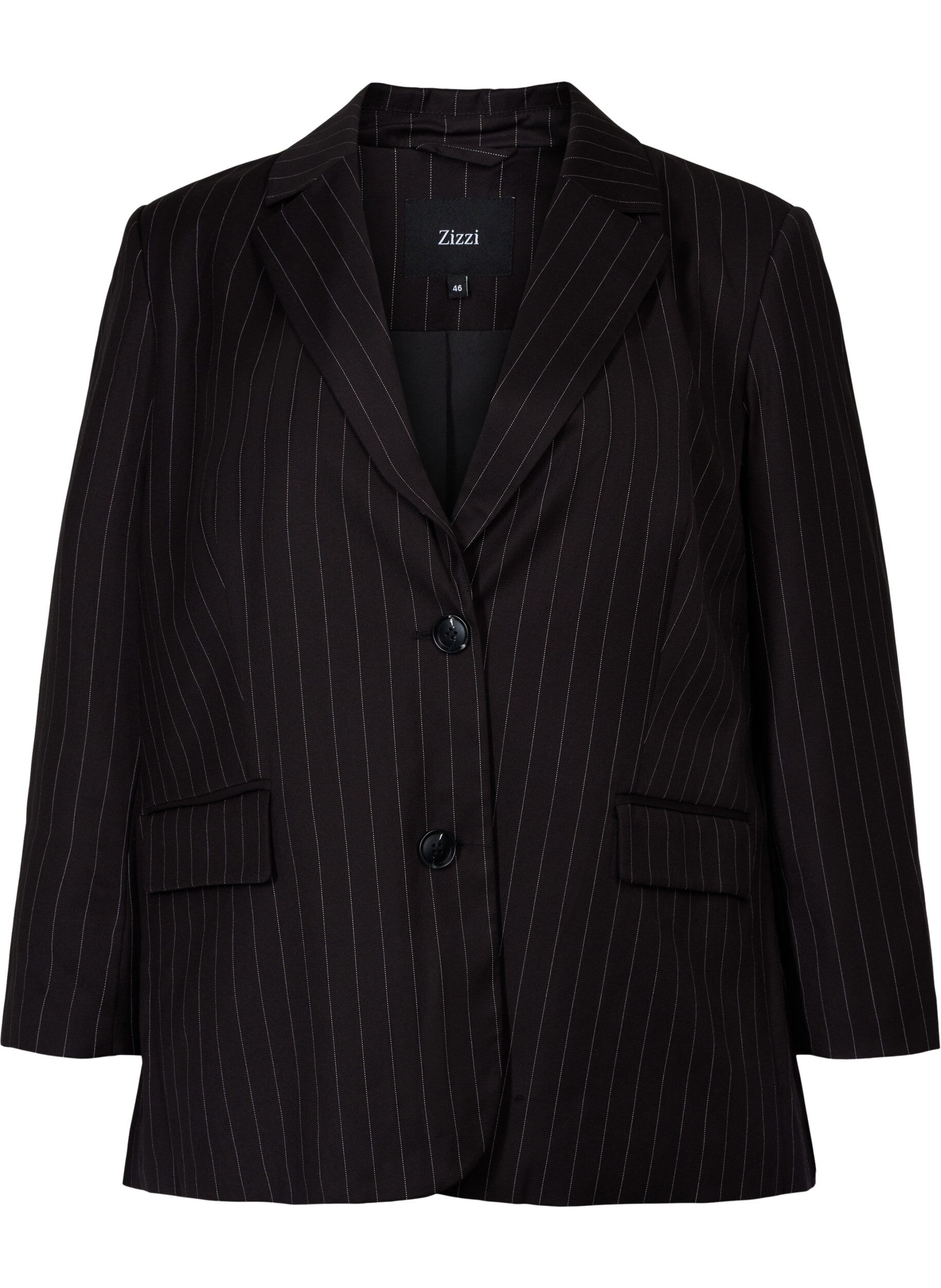 Zizzi N&aring;lestribet blazer, Black W. Pinstripe, Packshot image number 0