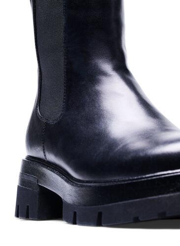 Wide fit læderstøvle med elastik , Black, Packshot image number 2