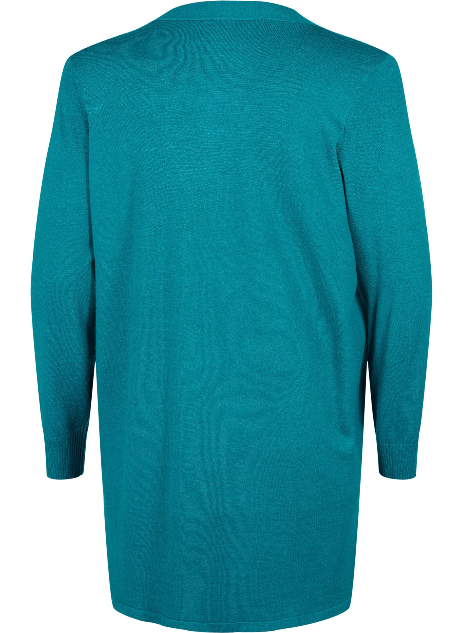 Zizzi Strikket cardigan med slids og rib, Deep Lake Mel. , Packshot image number 1