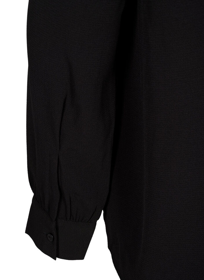 Ensfarvet skjorte med krave, Black, Packshot image number 4