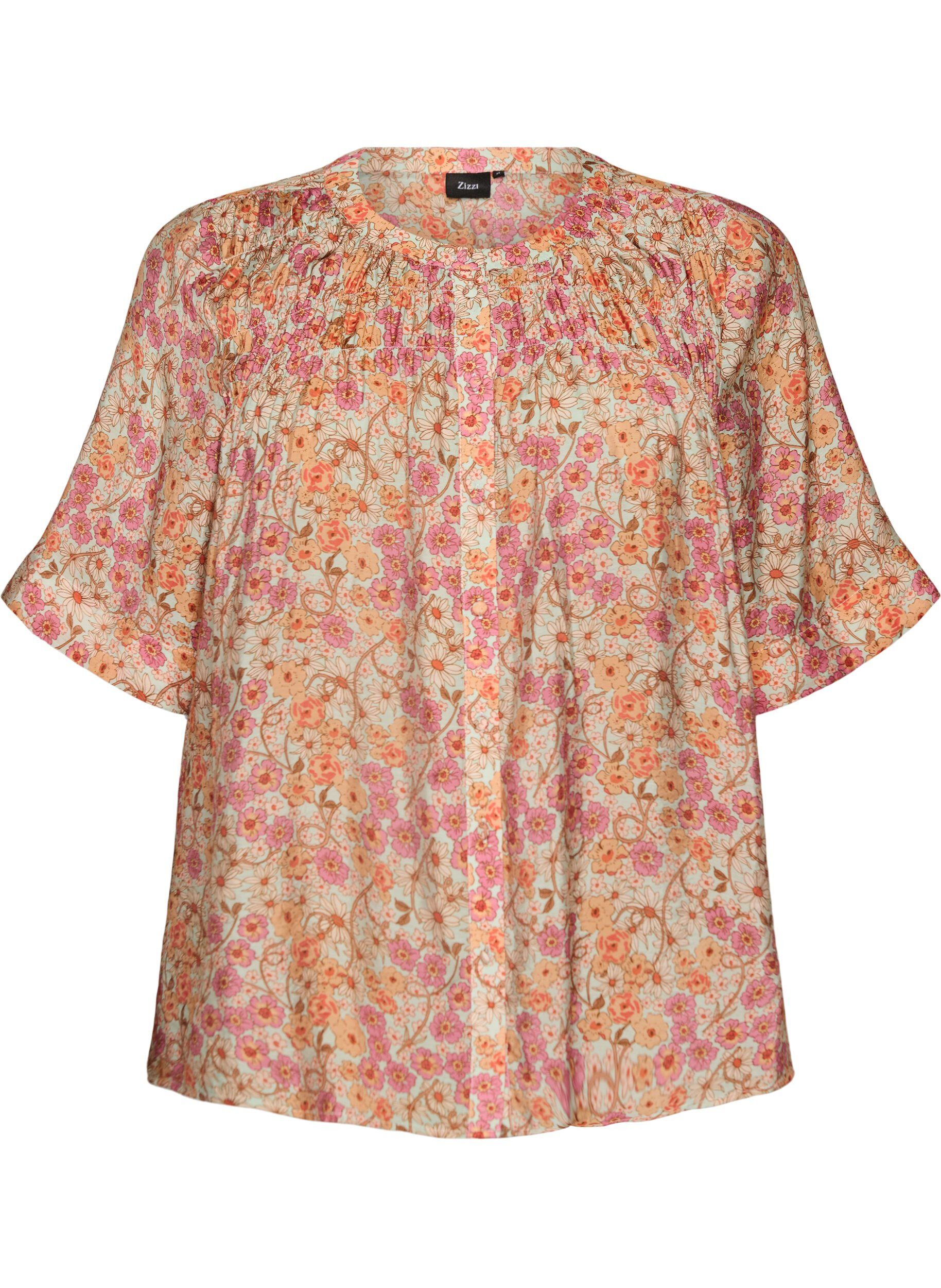 ZizziSkjortebluse i viskose med blomsterprint, Orange, Packshot image number 0
