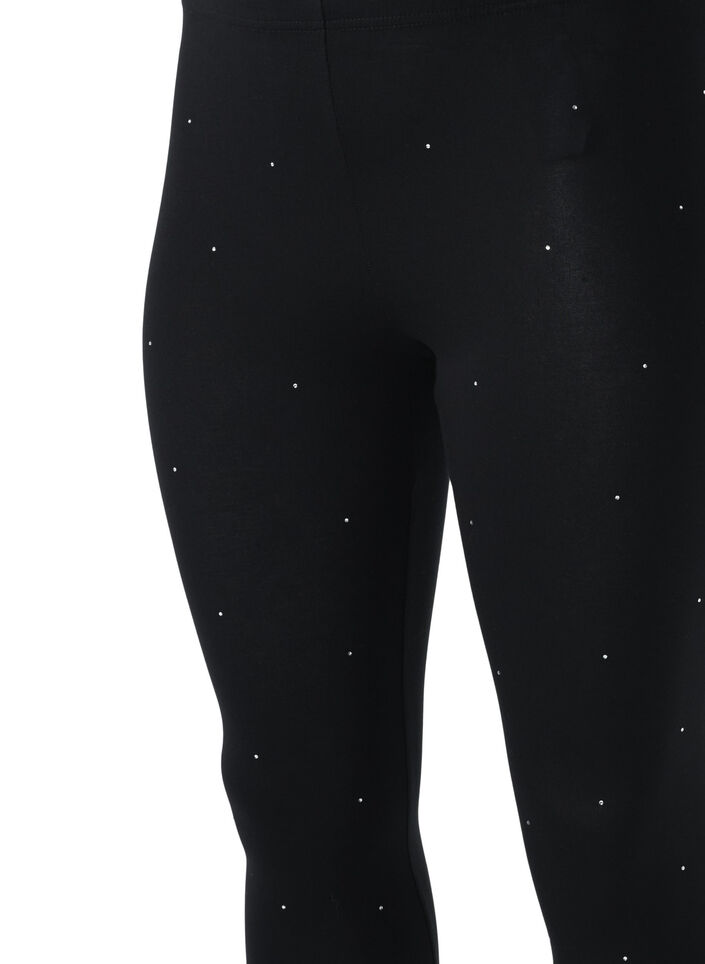 Viskose leggings med rhinesten, Black, Packshot image number 2