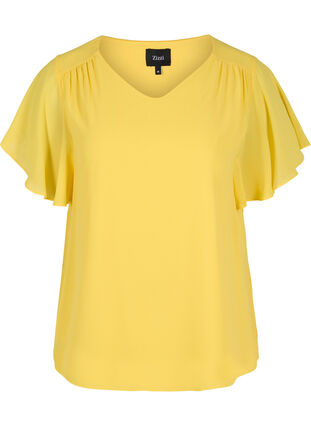 Bluse med korte ærmer, Primrose Yellow, Packshot image number 0