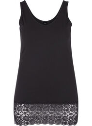 Lang bomulds top med blondekant, Black
