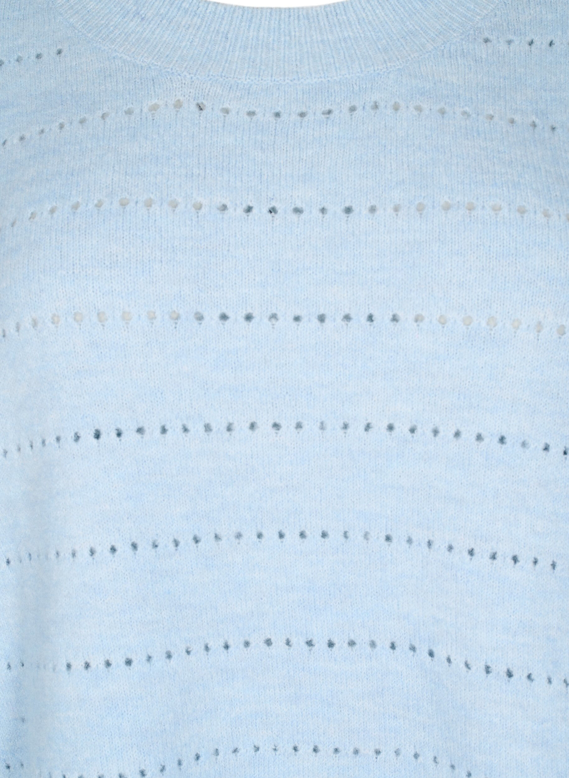 Zizzi Strikbluse med rund hals og hulm&oslash;nster, Cashmere Blue Mel., Packshot image number 2