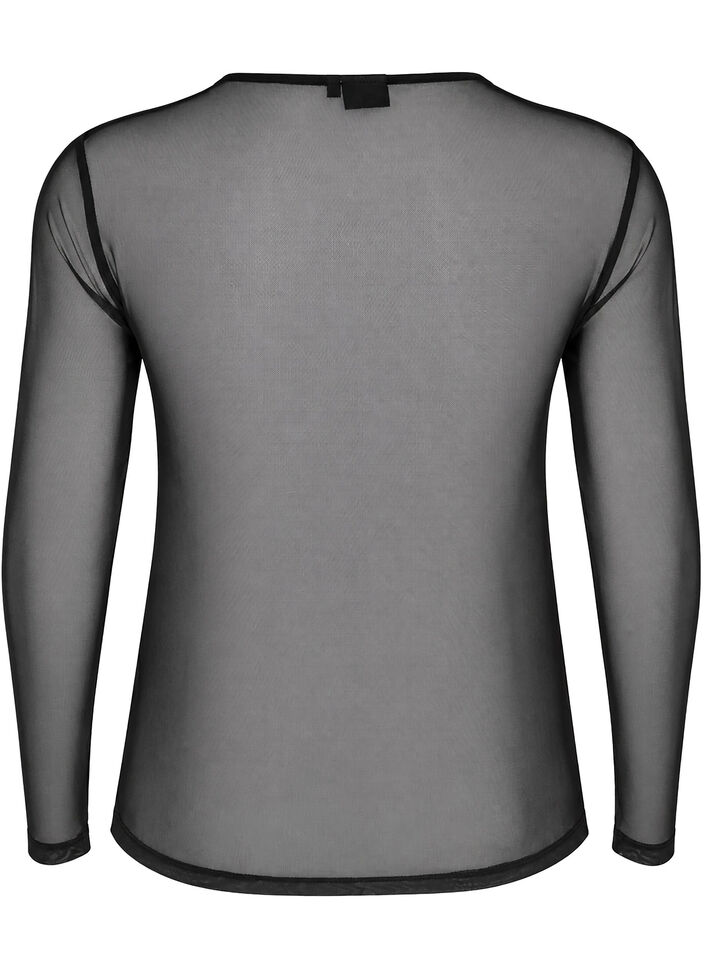 Meshbluse med lange &aelig;rmer, Sort, Packshot image number 1