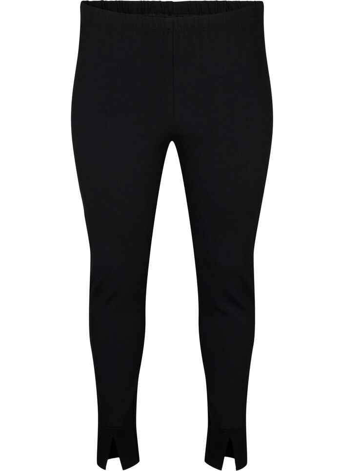 Viskose leggings med slids foran, Black, Packshot image number 0