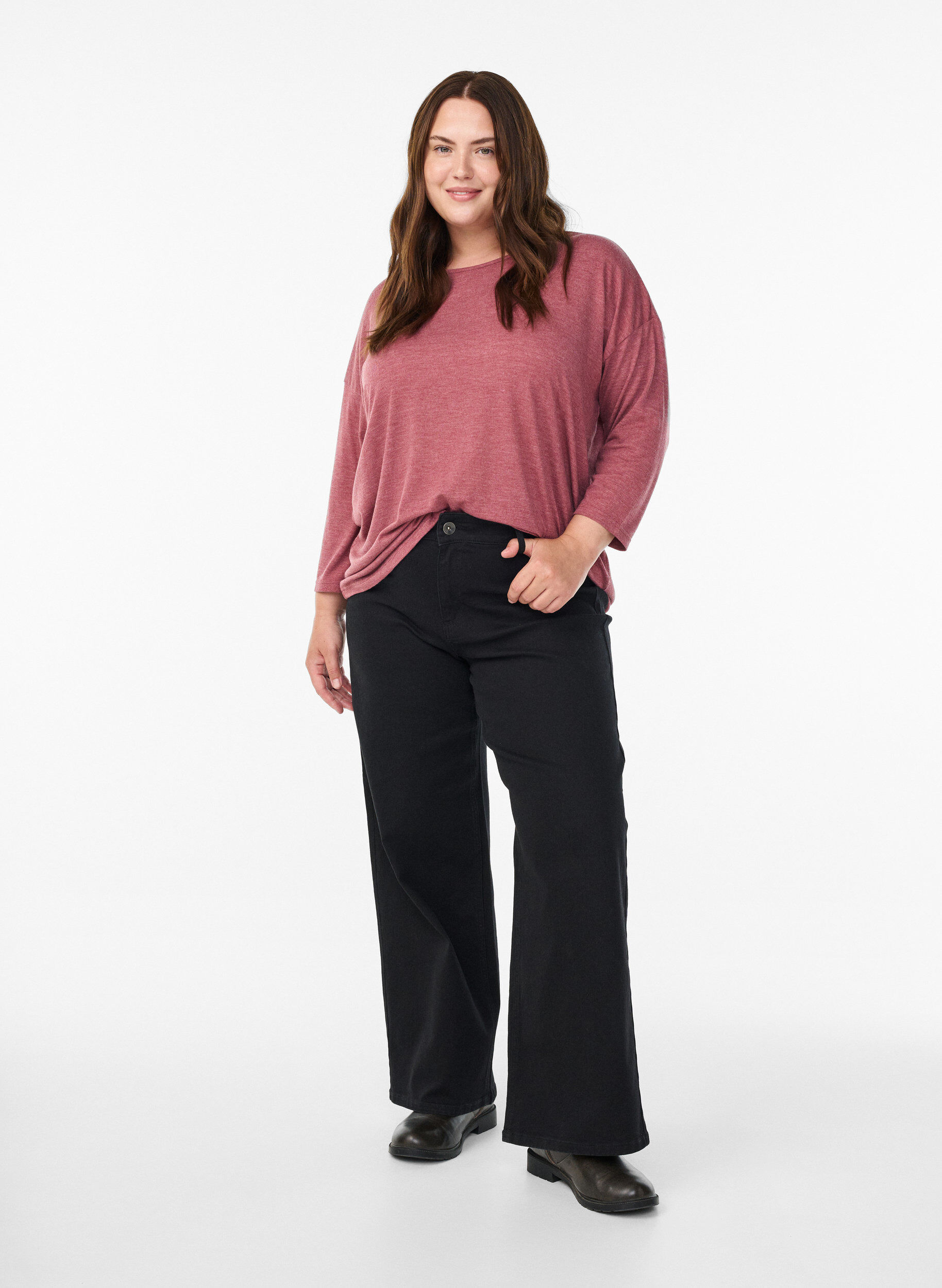ZizziJerseybluse med 3/4 &aelig;rmer, Lyser&oslash;d, Model image number 1