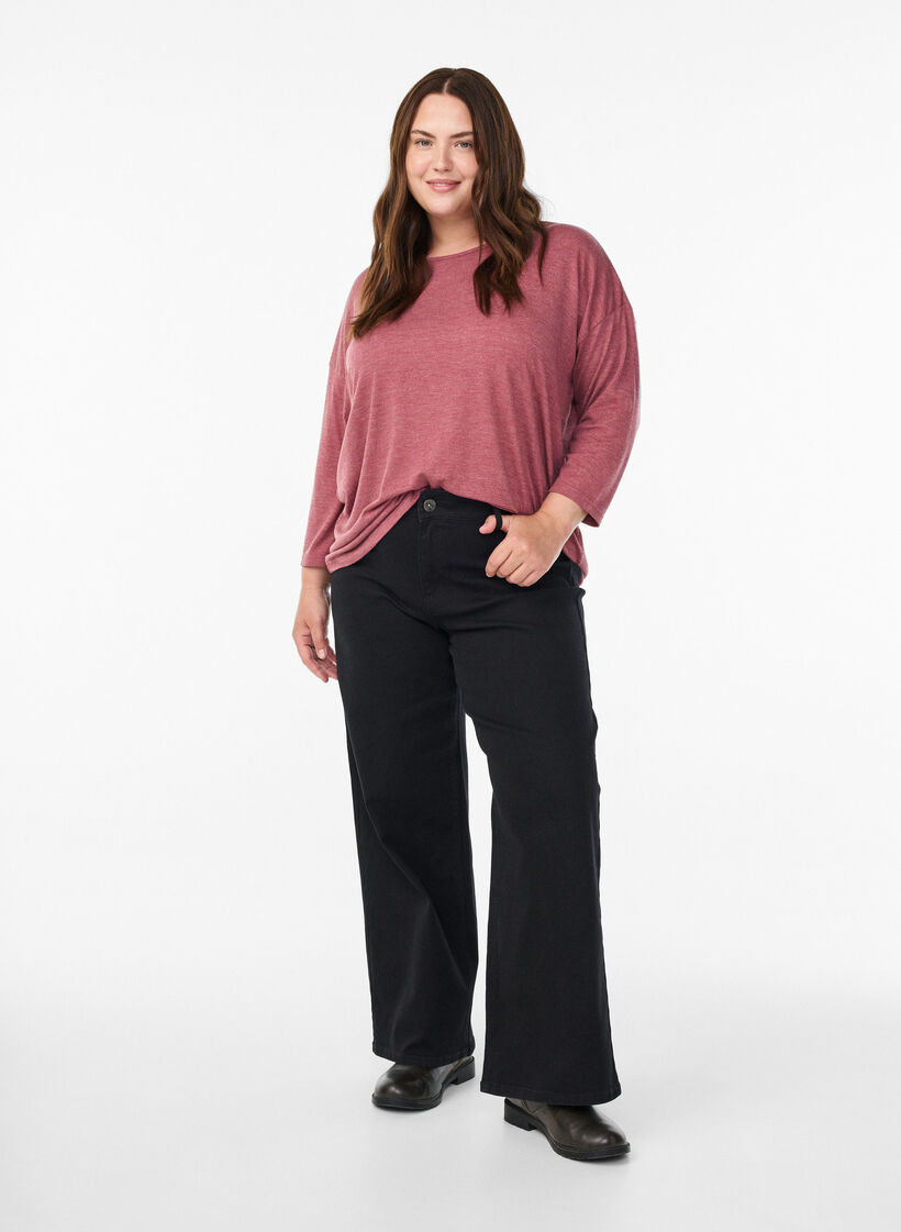 Jerseybluse med 3/4 &aelig;rmer, Lyser&oslash;d, Model image number 1