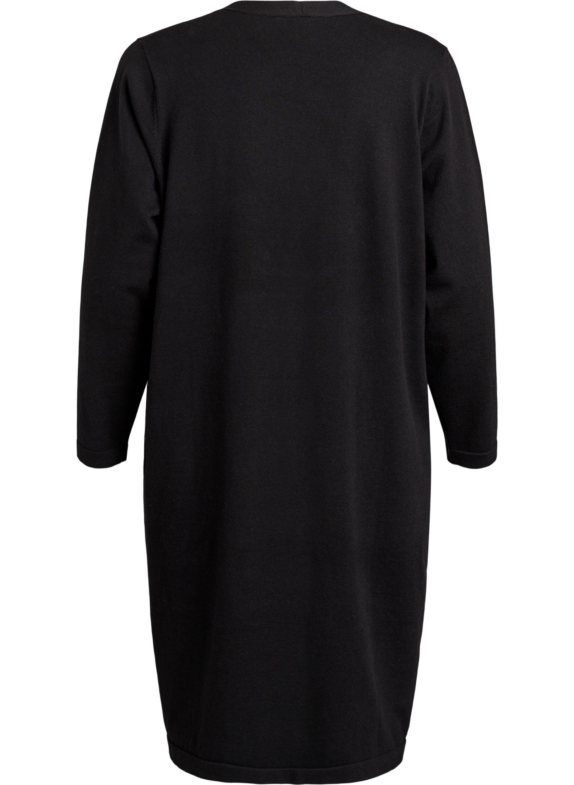 ZizziLang, &aring;ben cardigan med lommer, Sort, Packshot image number 1