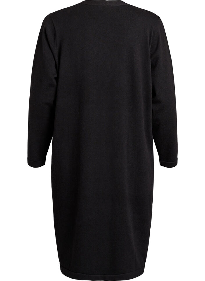 Lang, &aring;ben cardigan med lommer, Sort, Packshot image number 1
