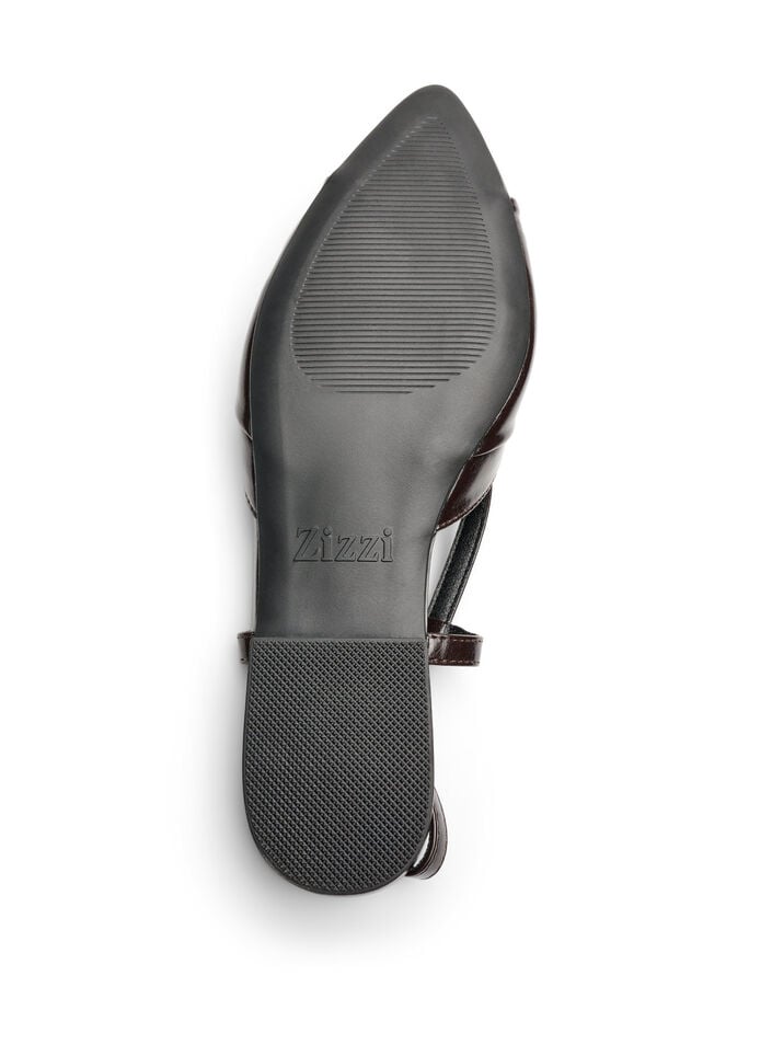 Slingback med sl&oslash;jfedetalje og laklook, Brun, Packshot