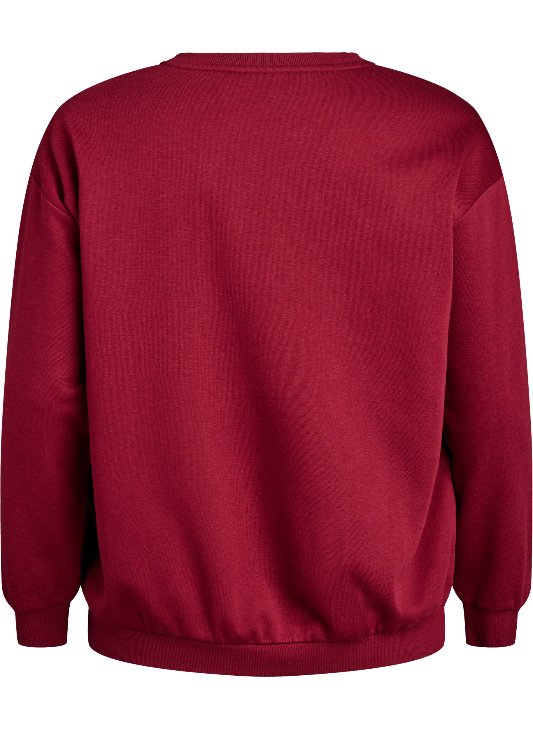 Zizzi Sweatshirt med tekst i frott&eacute;, M&oslash;rk Bordeaux, Packshot image number 1