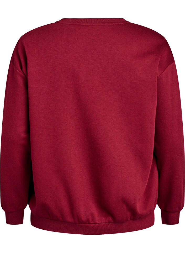 Sweatshirt med tekst i frott&eacute;, M&oslash;rk Bordeaux, Packshot image number 1