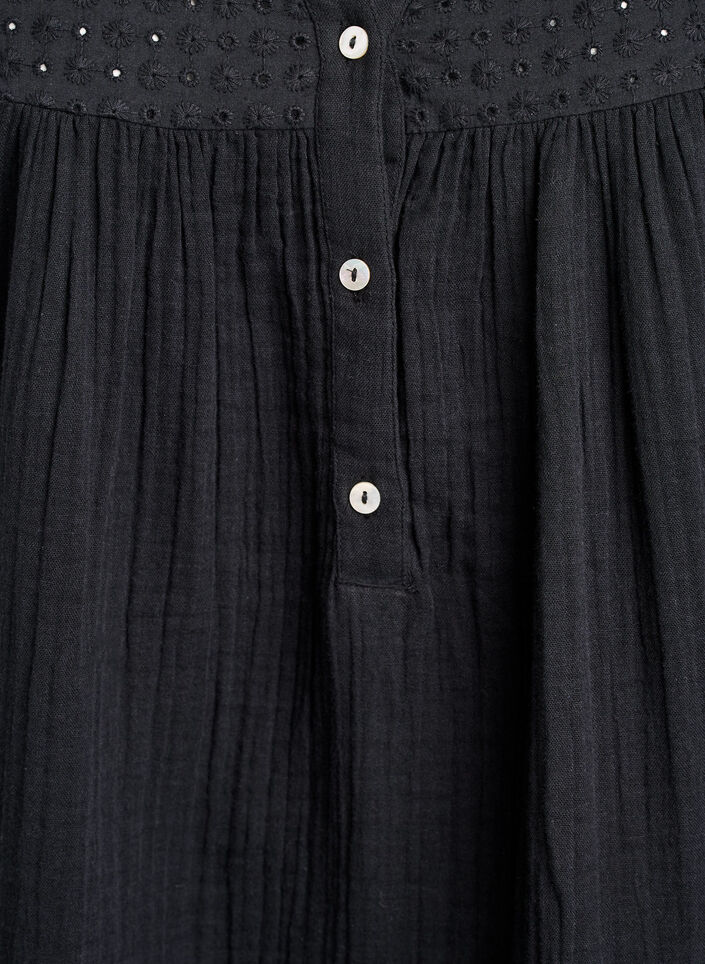 Bluse i bomuldsmusselin med broderi anglaise, Sort, Packshot image number 2