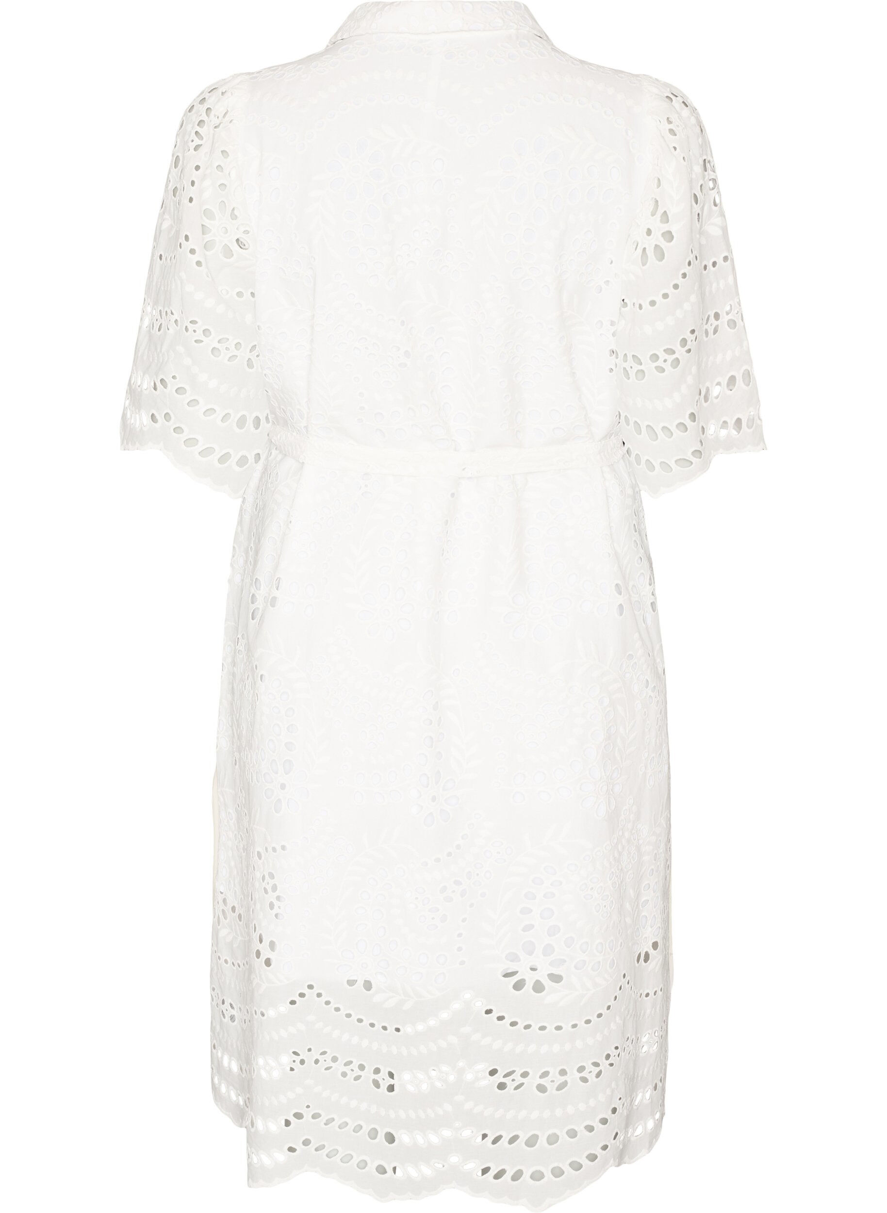 ZizziSkjortekjole i broderie anglaise med bindeb&aelig;lte, Hvid, Packshot image number 1