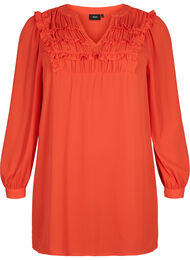 Langærmet kjole med flæser , Orange.com