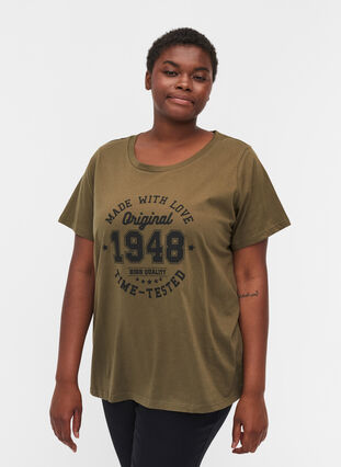 Økologisk bomulds t-shirt med printdetaljer, Ivy Green, Model image number 0