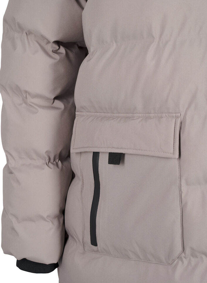 Pufferfrakke med h&aelig;tte og lommer, Beige, Packshot image number 3