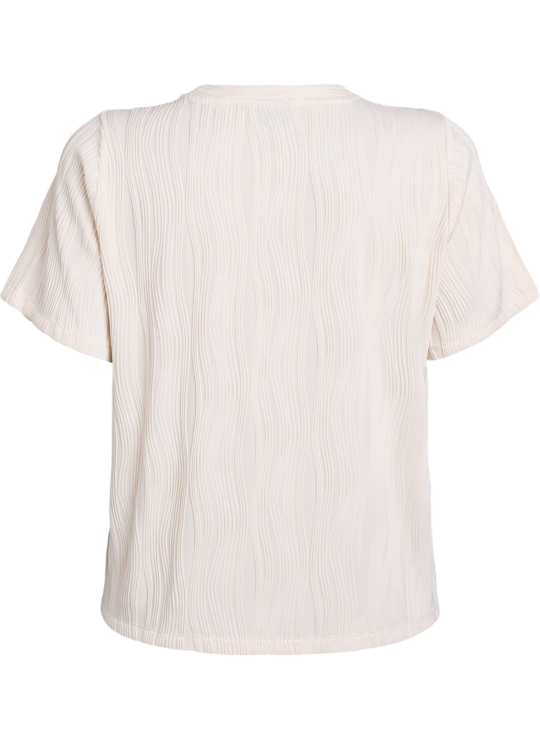 Zizzi Bluse med korte &aelig;rmer og b&oslash;lget struktur, Beige, Packshot image number 1
