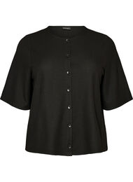 Bluse med ribbet struktur og knaplukning, Sort
