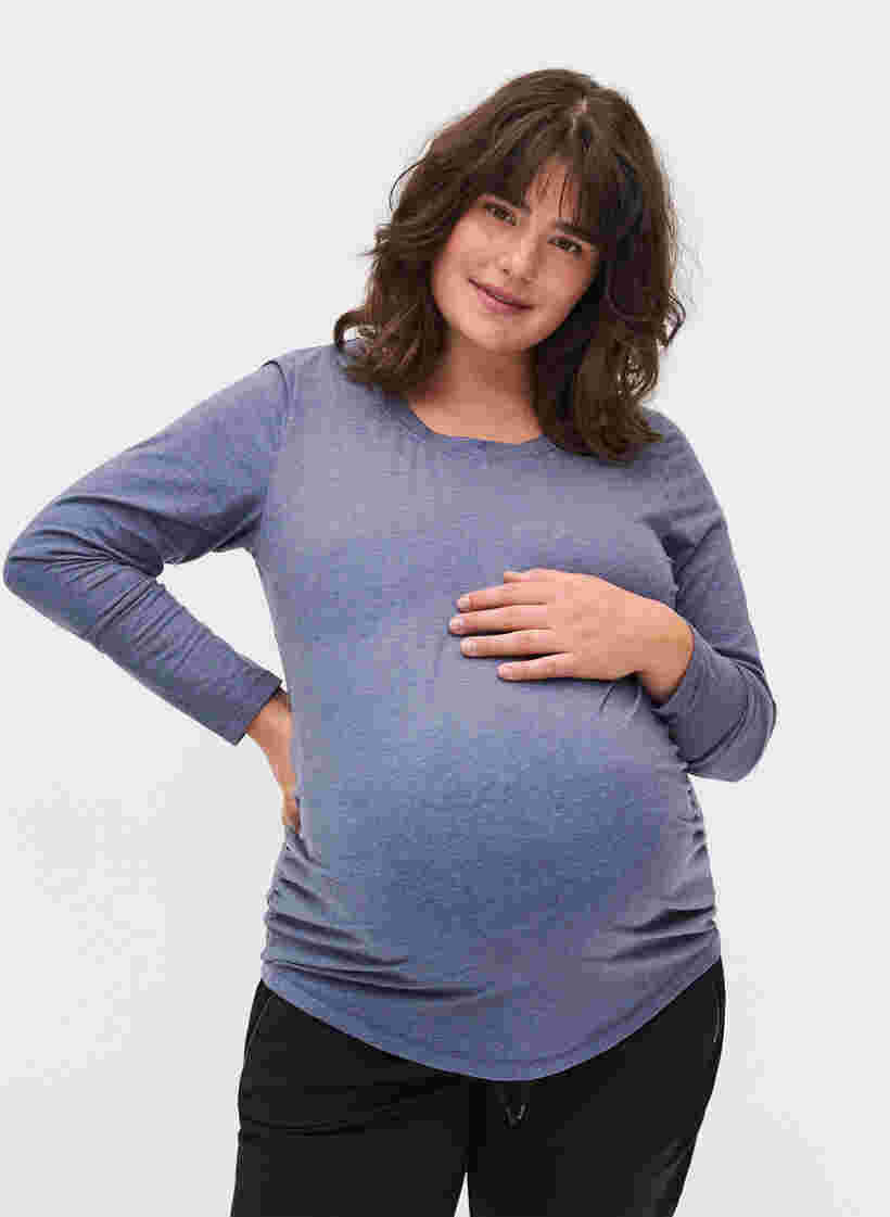 Basis graviditets bluse med lange ærmer, Nightshadow Blue, Model image number 0