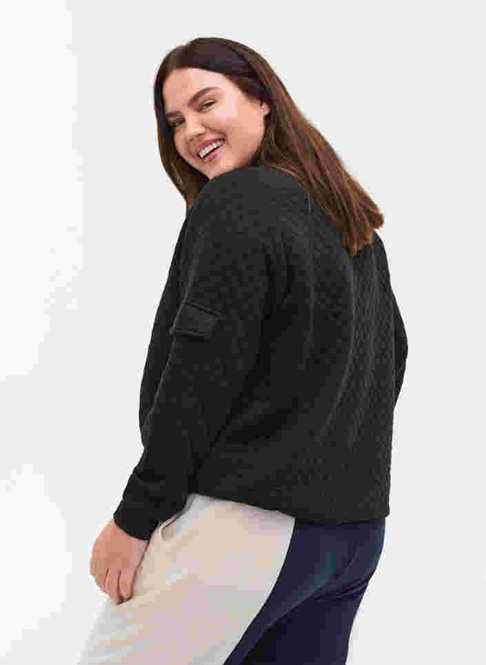 Quiltet sweatshirt med lynlås, Black, Model image number 1