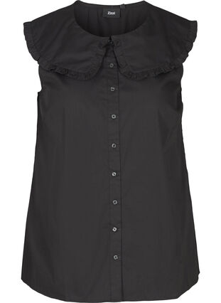 Ærmeløs skjorte med stor krave, Black, Packshot image number 0