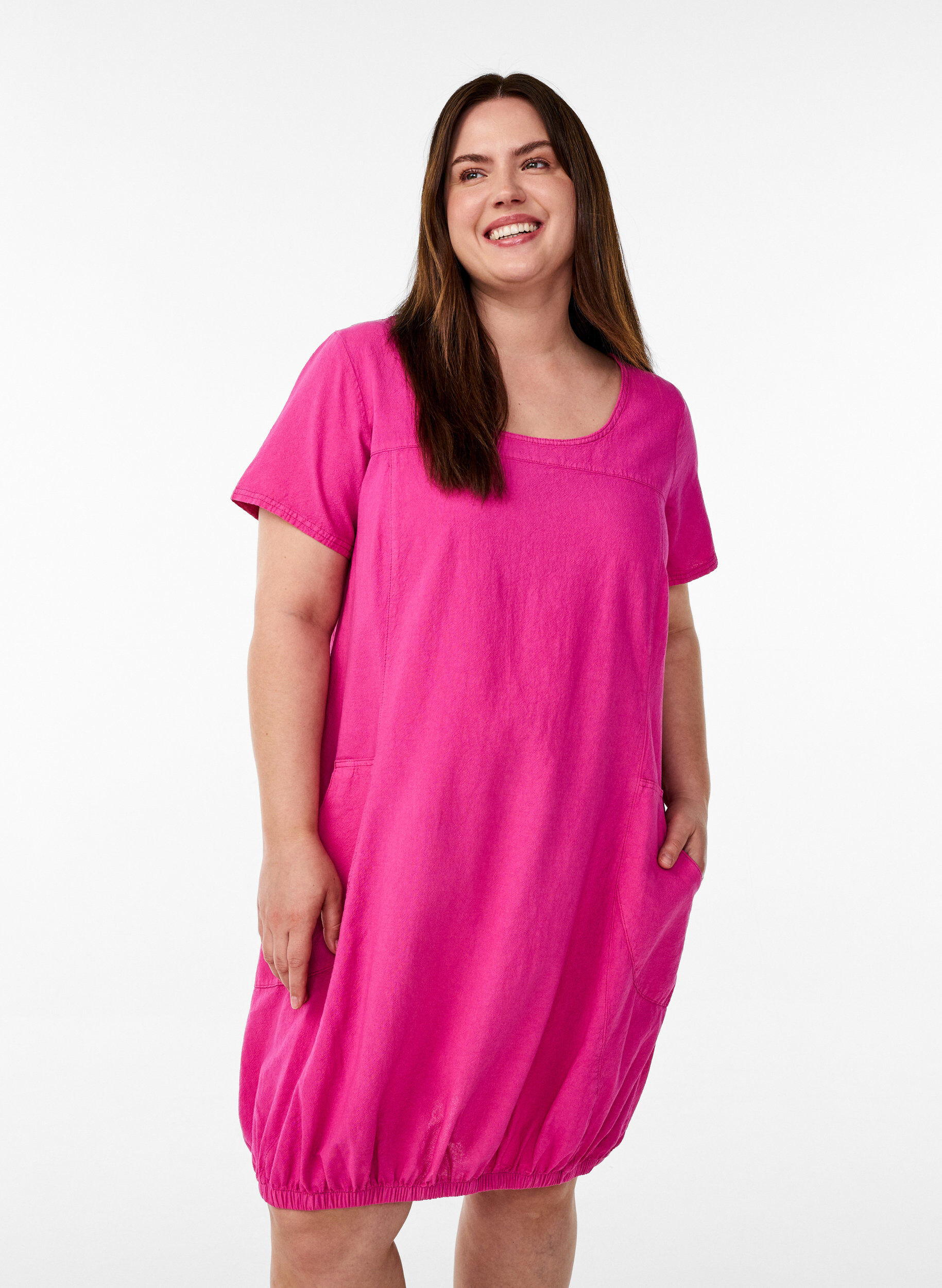 ZizziKort&aelig;rmet kjole i bomuld, Lyser&oslash;d, Model image number 0