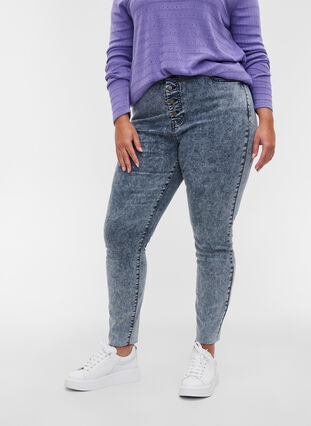 Cropped Bea jeans med ekstra høj talje, Blue Snow Wash, Model image number 3