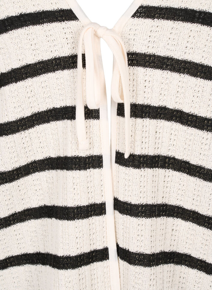 Stribet cardigan med bindebånd, Sand Black Stripe, Packshot image number 2