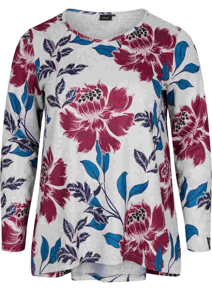 Blomstret bluse med lange ærmer, LGM Flower AOP, Packshot image number 0