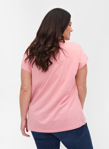 Bomulds t-shirt med printdetaljer, Blush mel Leaf, Model image number 1