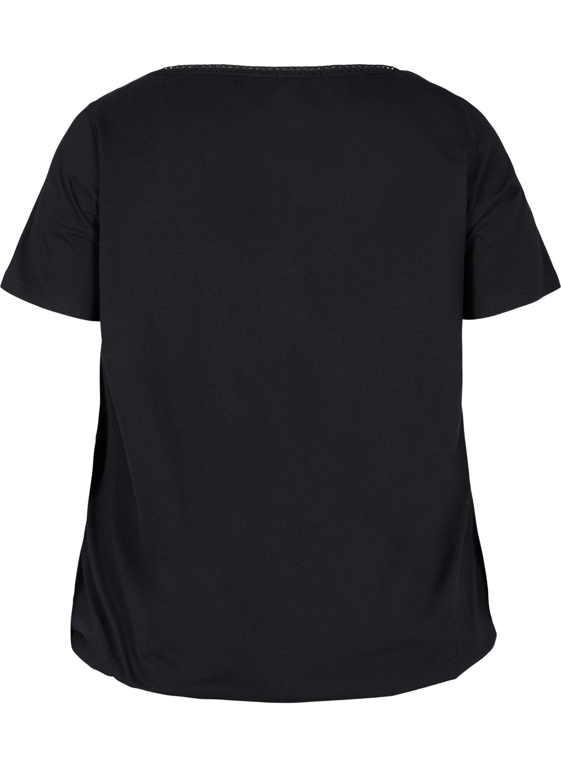 Zizzi Bomulds t-shirt med korte &aelig;rmer, Black, Packshot image number 1