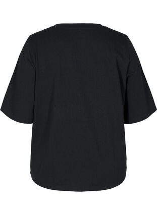 Bomulds bluse med brede 2/4 ærmer, Black, Packshot image number 1
