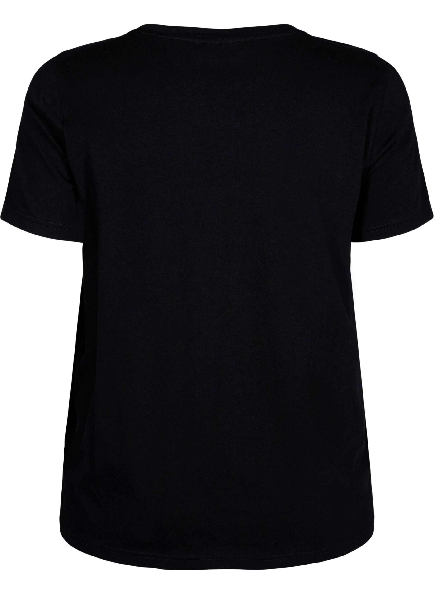Zizzi T-shirt i bomuld med print og rund hals , Black W. Love, Packshot image number 1
