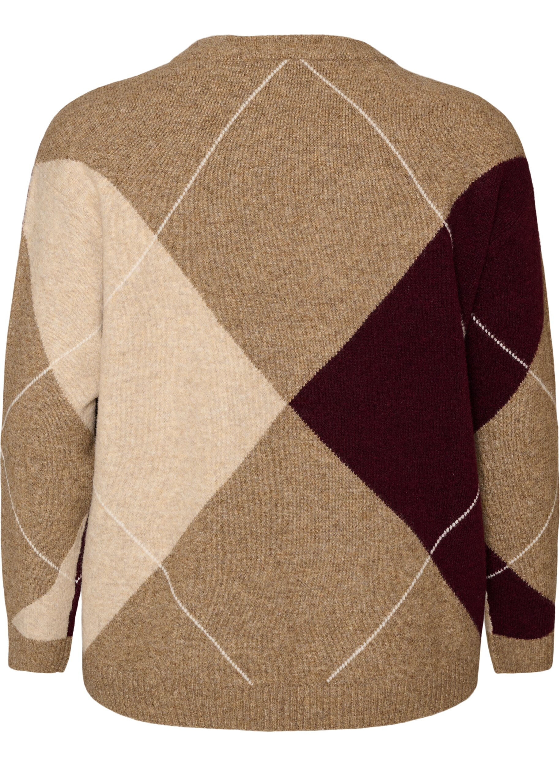 ZizziStrikbluse med harlekinm&oslash;nster, Brun, Packshot image number 1