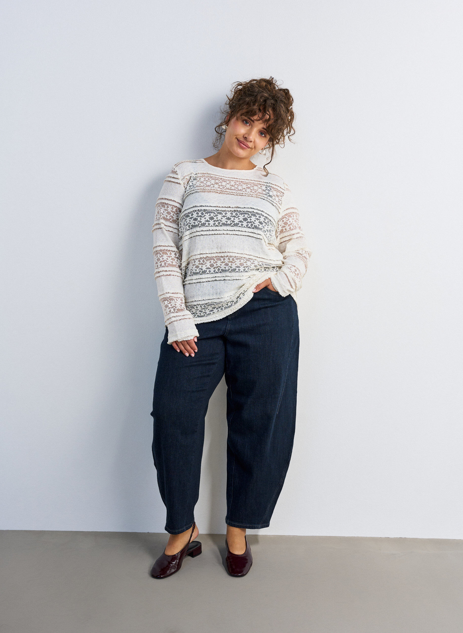 ZizziBlondebluse med lange &aelig;rmer, Vanilla, Model image number 1