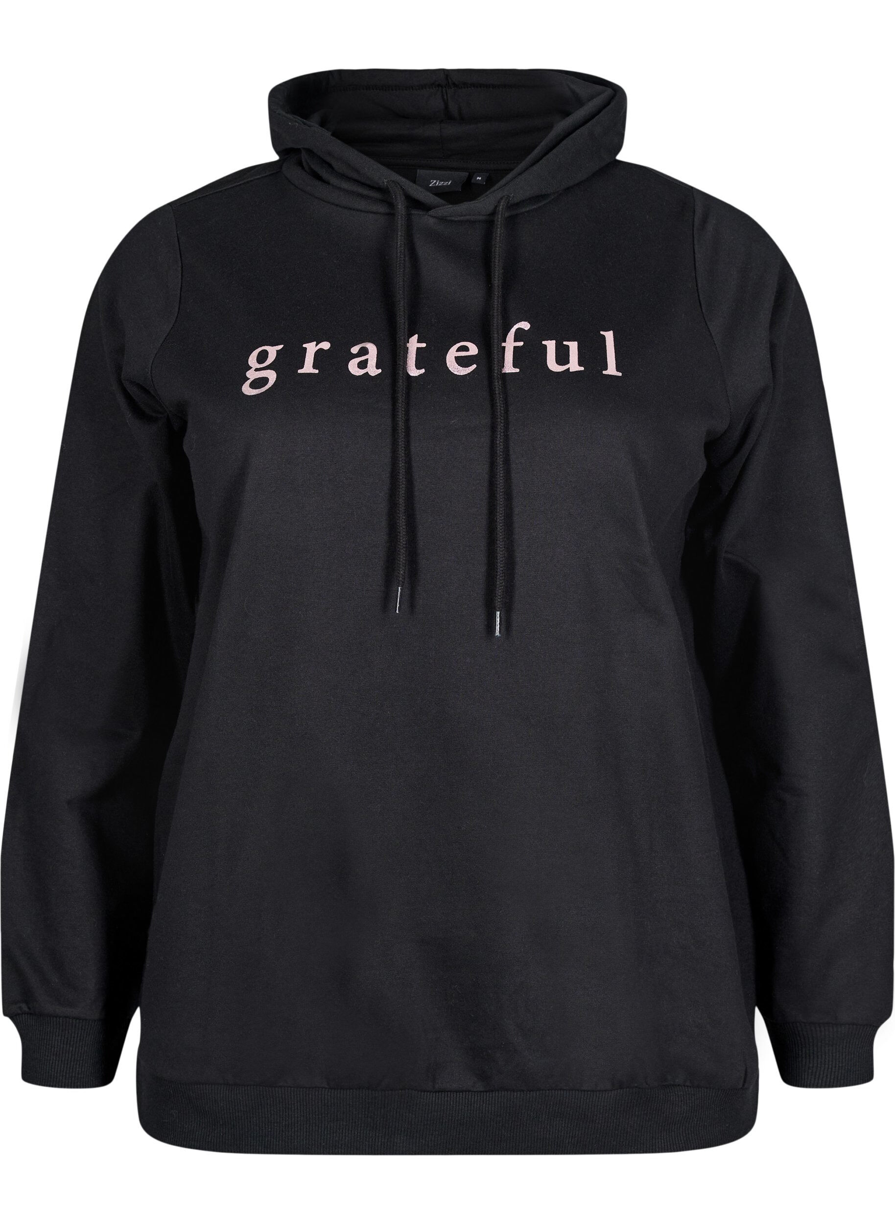 Zizzi Sweatshirt med h&aelig;tte og print, Sort, Packshot image number 0