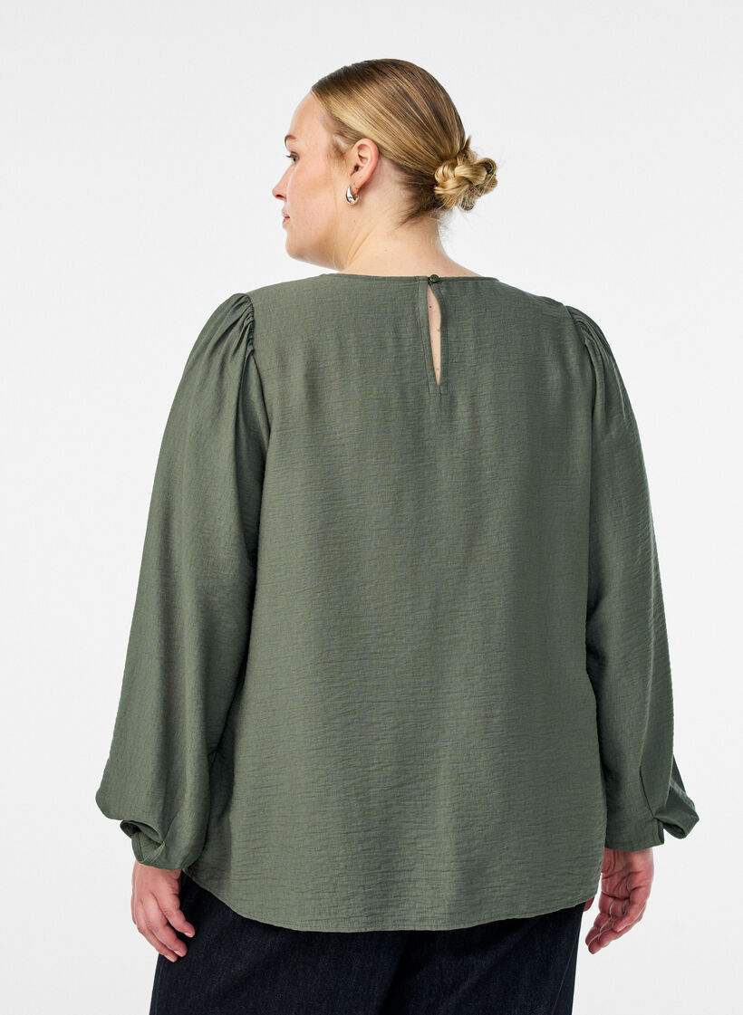 Viskosebluse med lange ærmer, Grøn, Model image number 2