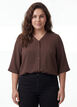 Skjortebluse med V-udsk&aelig;ring og 3/4-&aelig;rmer, Brun, Model image number 0