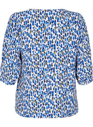 Bluse med print og 3/4 ærmer, Blue Leo AOP, Packshot image number 1