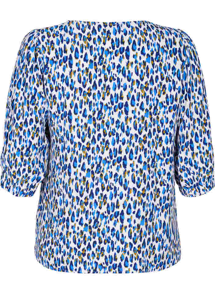 Bluse med print og 3/4 ærmer, Blue Leo AOP, Packshot image number 1