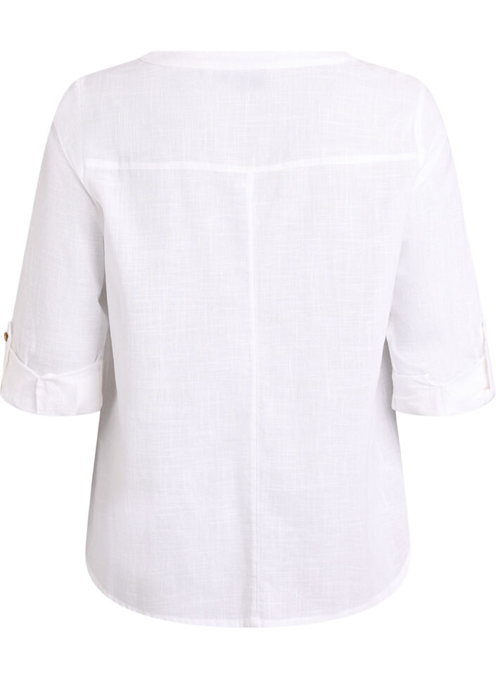 Skjortebluse i bomuld med V-udsk&aelig;ring, Hvid, Packshot image number 1