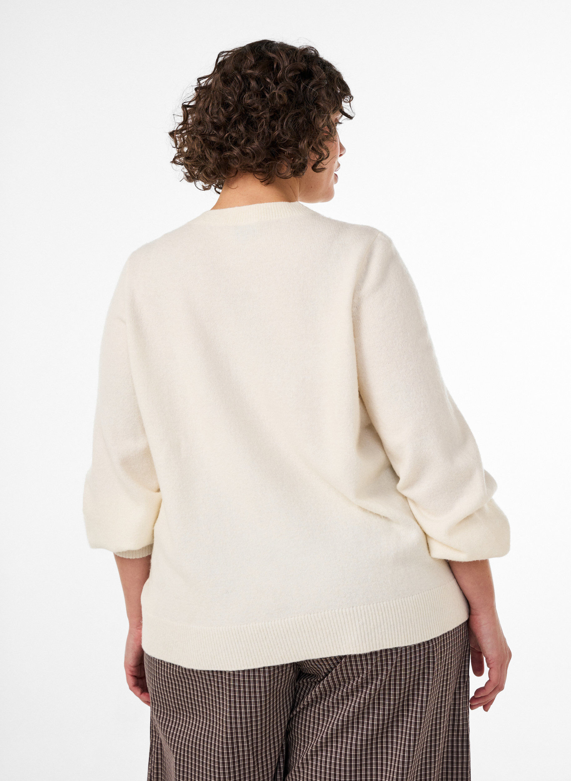 ZizziCardigan i bl&oslash;d strik med guldfarvede knapper, Vanilla, Model image number 2