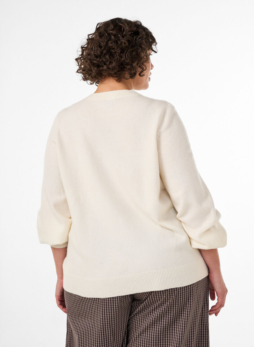 Cardigan i bl&oslash;d strik med guldfarvede knapper, Vanilla, Model image number 2