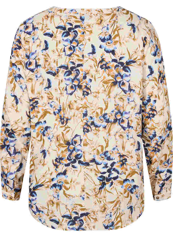 Bluse i 100% viskose med blomsterprint, Ecru Flower, Packshot image number 1