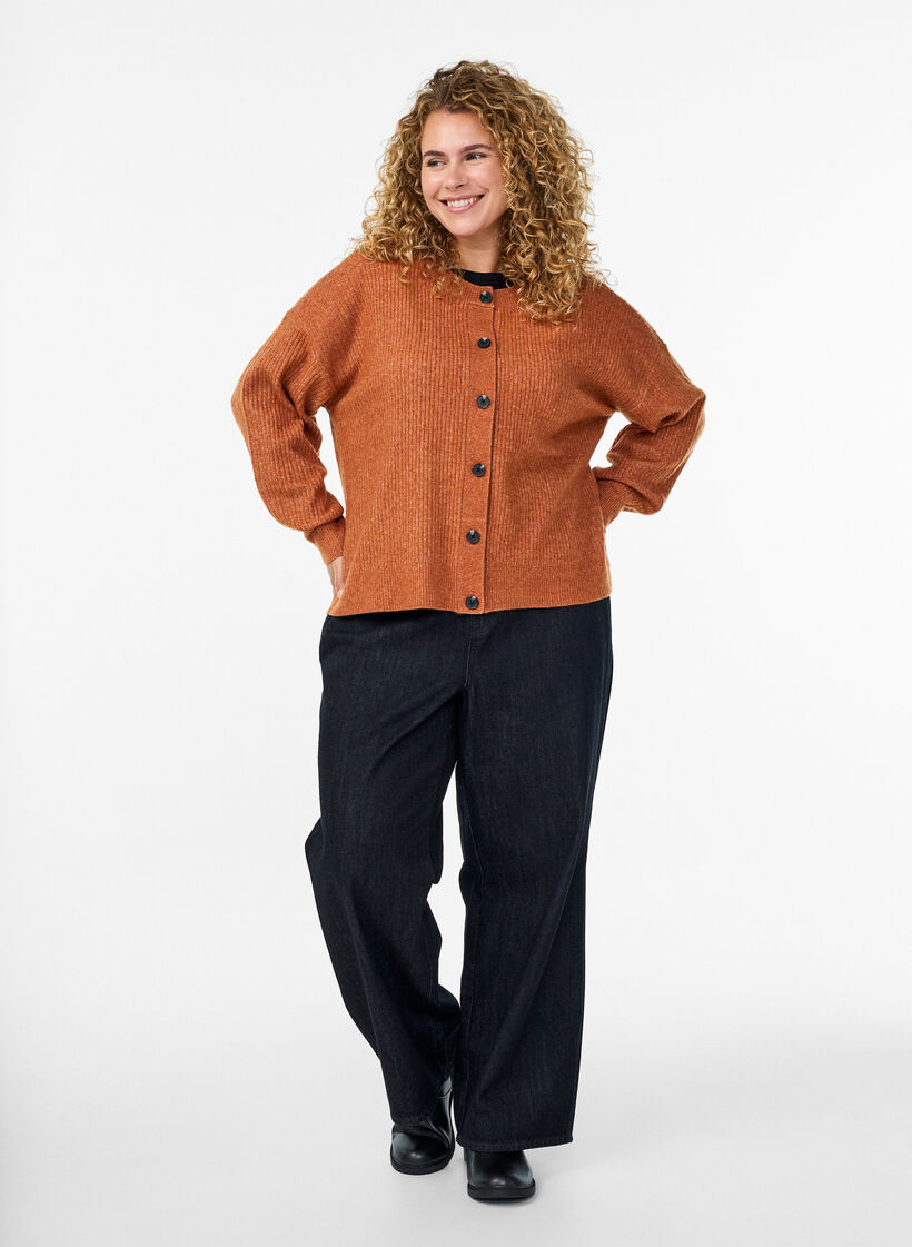 Ribstrikket cardigan med knapper, Orange, Model image number 1