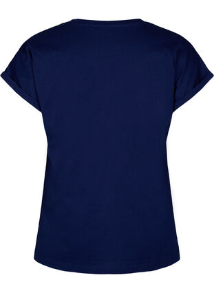 T-shirt i økologisk bomuld med guldtryk, Med.Blue Gold Flower, Packshot image number 1